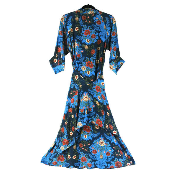 NEW, Farm Rio Blue Arabesque Floral Print Midi dress size S #LD155 - Picture 7 of 10